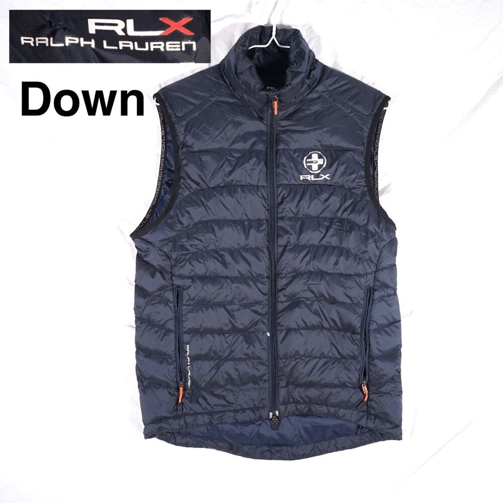 Ralph Lauren RLX Puffer Vest Navy Blue White Circular Logo Full Zip Mens Small